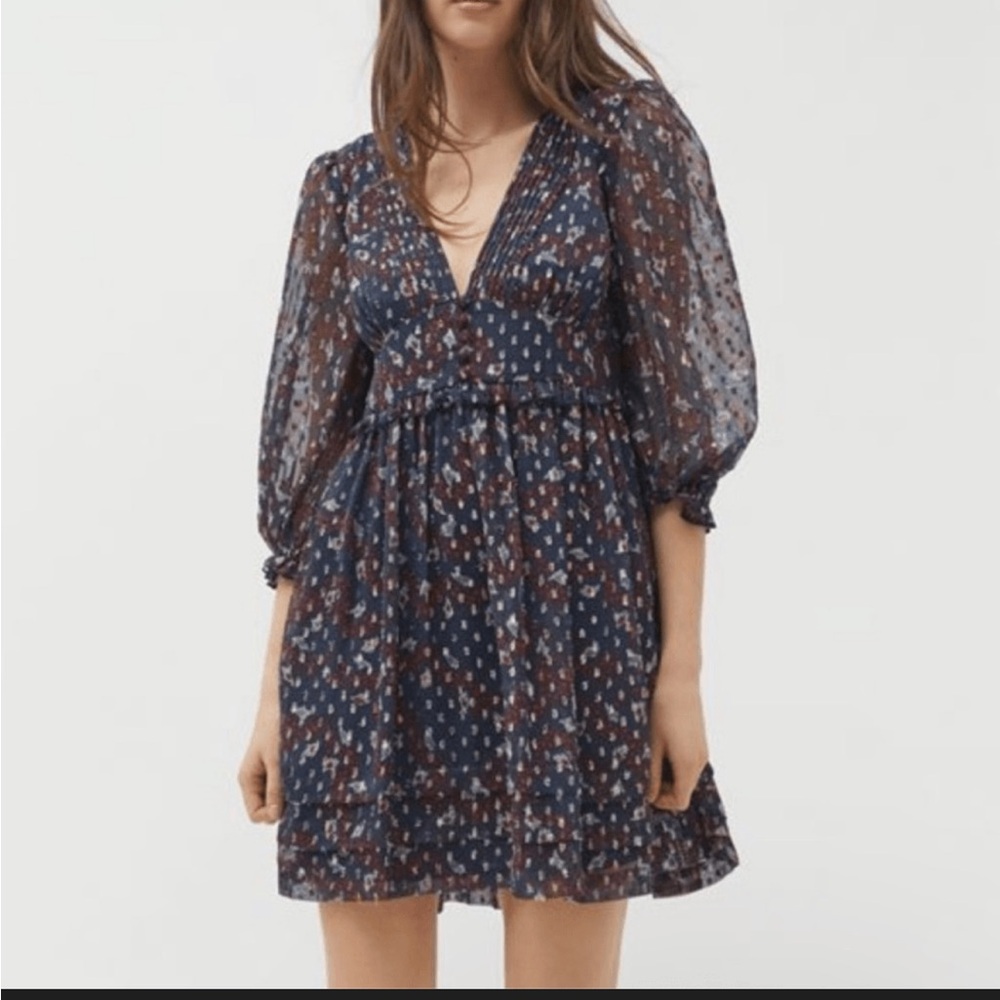 Urban Outfitters Sheer Chiffon Mini Dress - Blue/Red Print